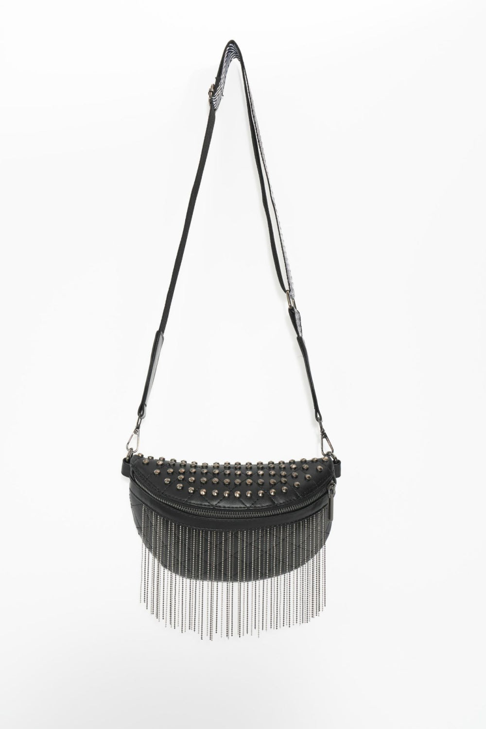 PU Leather Studded Sling Bag with Fringes