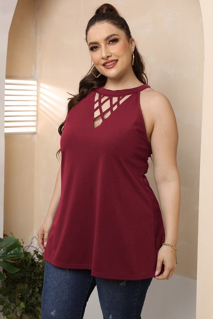 Plus Size Halter Neck Cutout Sleeveless Dress - Fashion Finder Hub