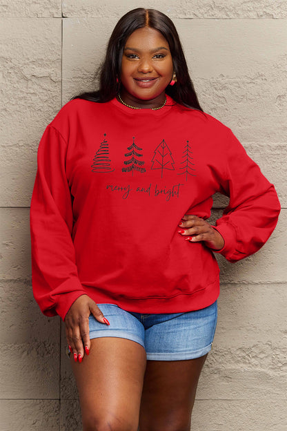 Simply Love Full Size MERRY AND BRIGHT Graphic Sweatshirt - Fashion Finder Hub
