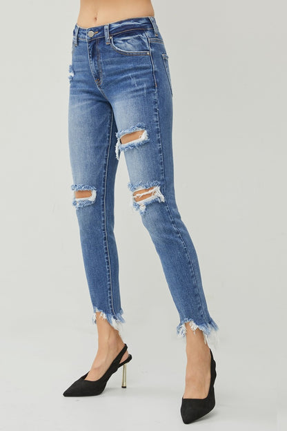 RISEN Distressed Frayed Hem Slim Jeans - Fashion Finder Hub