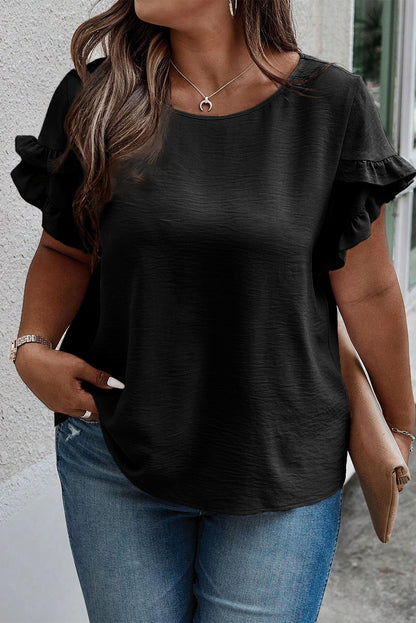 Plus Size Ruffled Round Neck Short Sleeve Blouse - Fashion Finder Hub