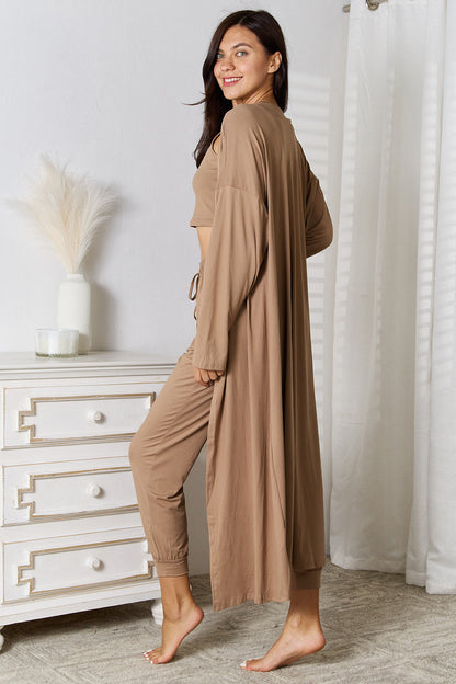 Tank, Pants, and Cardigan Set with Pockets - Fashion Finder Hub