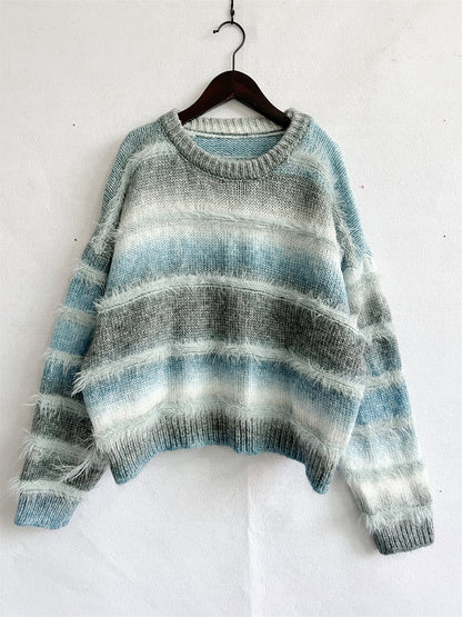 Striped Round Neck Long Sleeve Sweater - Fashion Finder Hub