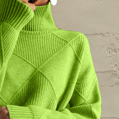 Geometric Turtleneck Long Sleeve Sweater - Fashion Finder Hub