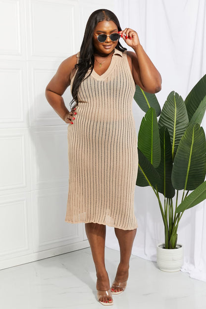 Openwork Johnny Collar Cover Up Dress - Fashion Finder Hub