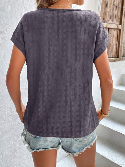 Textured Round Neck Short Sleeve Top - Fashion Finder Hub
