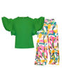 4XL Green Ruffle Geometric Pant Set