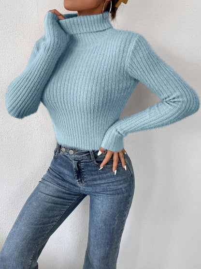 Ribbed Turtleneck Long Sleeve Sweater - Fashion Finder Hub