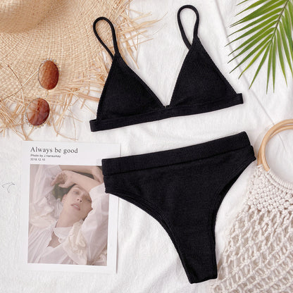 Spaghetti Strap Ribbed Bikini Set - Fashion Finder Hub