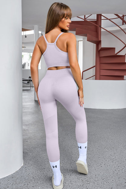 Tank Cropped Active Top and Pants Set - Fashion Finder Hub