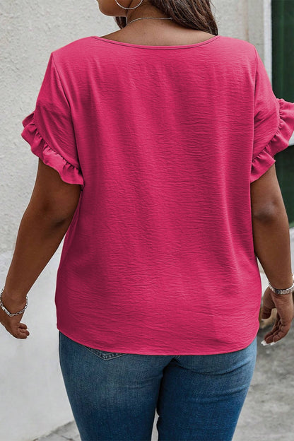 Plus Size Ruffled Round Neck Short Sleeve Blouse - Fashion Finder Hub