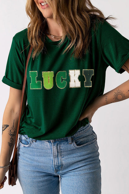 LUCKY Round Neck Short Sleeve T-Shirt - Fashion Finder Hub