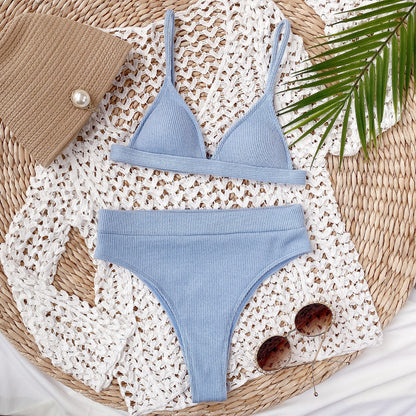Spaghetti Strap Ribbed Bikini Set - Fashion Finder Hub
