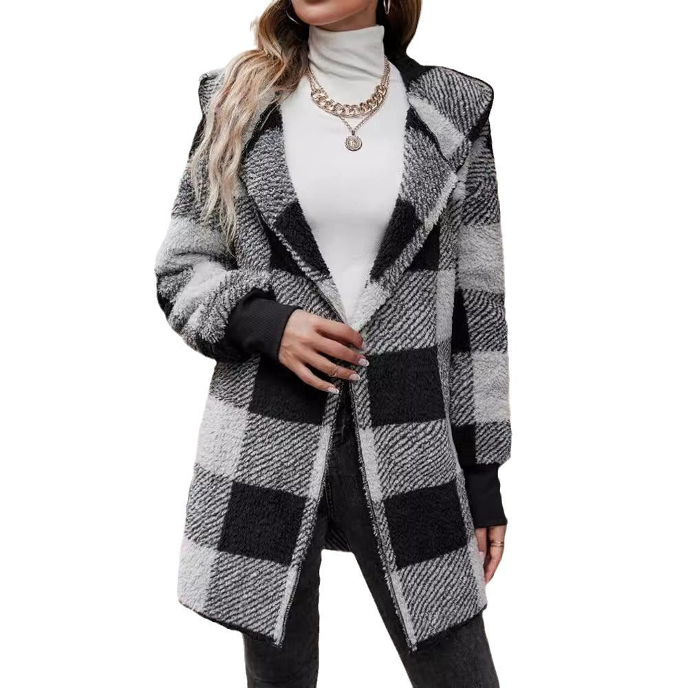 Loose Plaid Color Stitching Knitted Cardigan Sweater