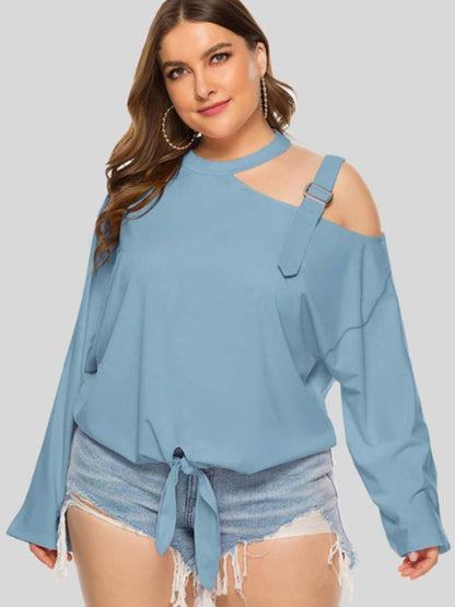 Plus Size Cold-Shoulder Tied Top - Fashion Finder Hub