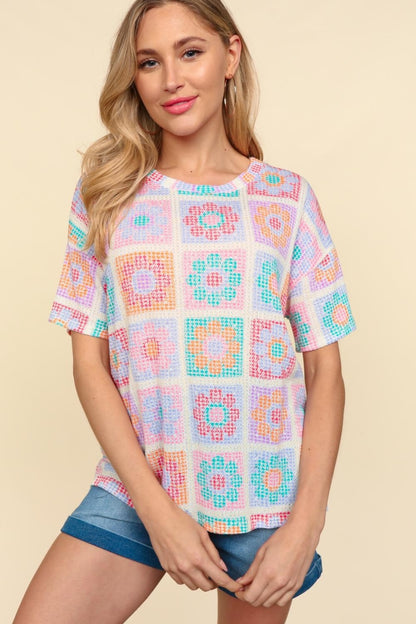 Haptics Flower Print Round Neck Short Sleeve T-Shirt - Fashion Finder Hub