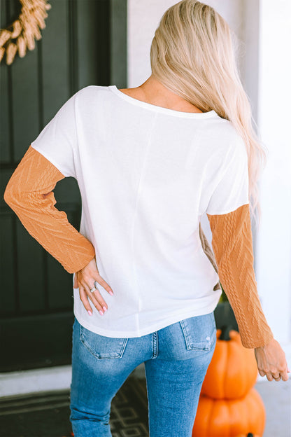 Full Size Color Block Cable-Knit Tops - Fashion Finder Hub