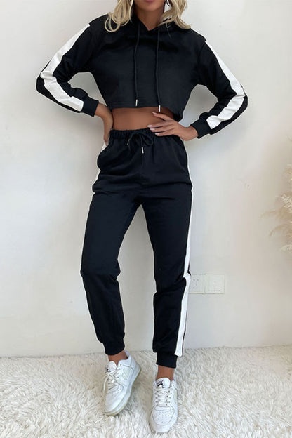 Side Stripe Cropped Hoodie and Jogger Set - Fashion Finder Hub