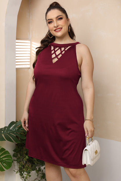 Plus Size Cutout Round Neck Sleeveless Dress - Fashion Finder Hub