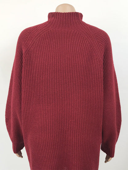 Mock Neck Dropped Shoulder Sweater Dress - Fashion Finder Hub