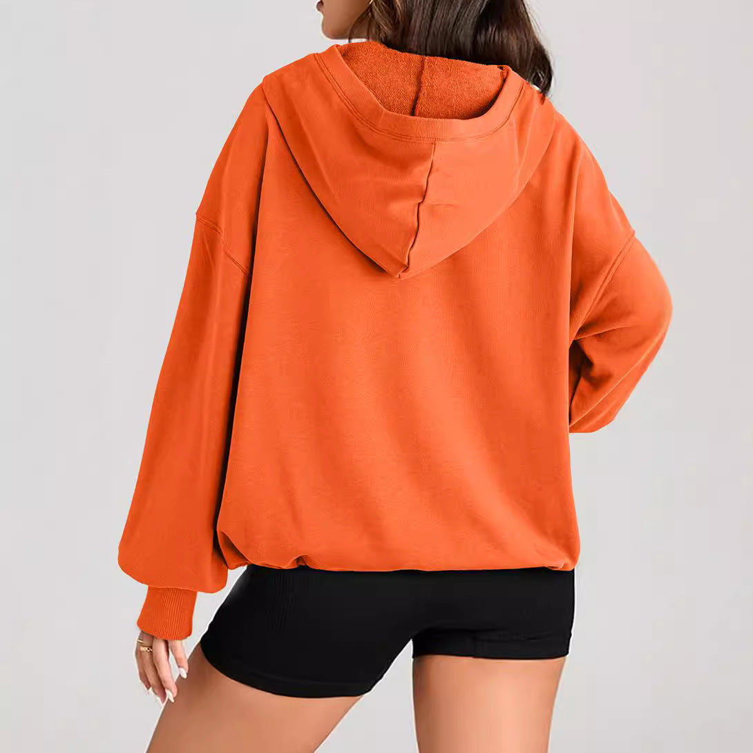 Nette Solid Color Long Sleeve Hooded Zipper Sweatshirt