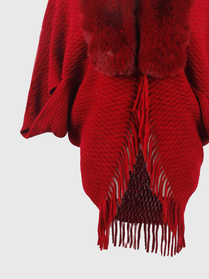 Open Front Fringe Hem Poncho - Fashion Finder Hub
