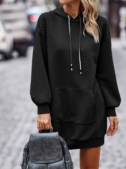 Textured Drawstring Tunic Hoodie - Fashion Finder Hub