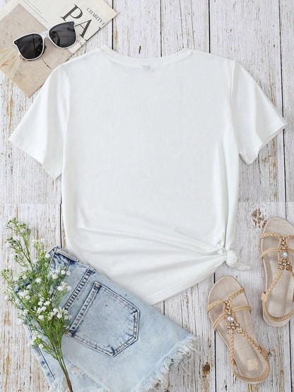 Heart Round Neck Short Sleeve T-Shirt - Fashion Finder Hub