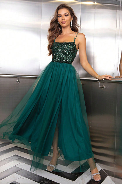 Lace-Up Backless Mesh Dress - Fashion Finder Hub