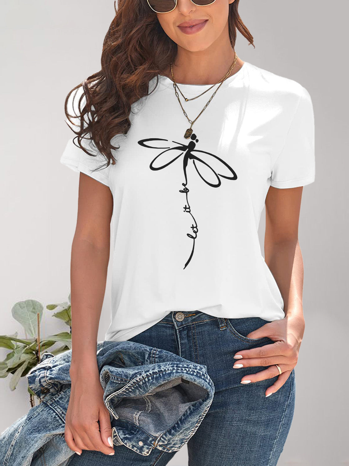 Dragonfly Graphic Round Neck Short Sleeve T-Shirt - Fashion Finder Hub