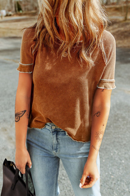Contrast Stitching Round Neck Short Sleeve T-Shirt - Fashion Finder Hub