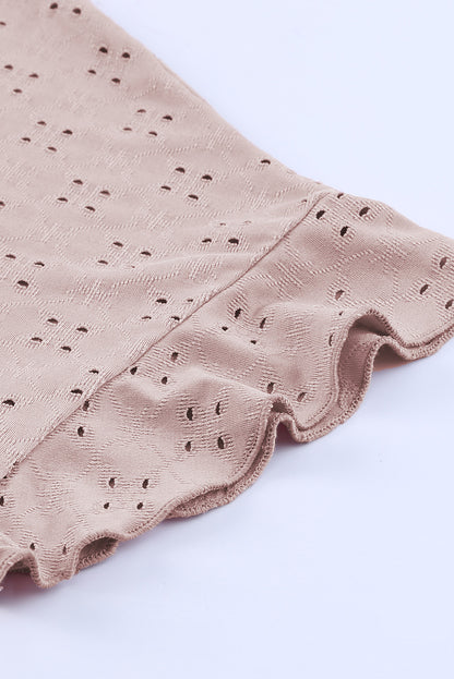 Plus Size Eyelet Round Neck Short Sleeve Blouse - Fashion Finder Hub