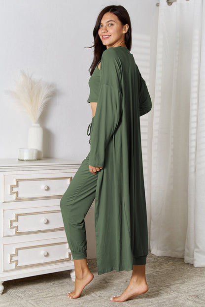 Tank, Pants, and Cardigan Set with Pockets - Fashion Finder Hub