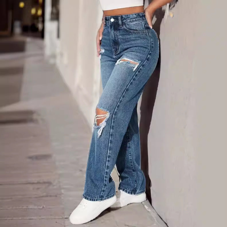 Cathy European And American Ripped Jeans (Straight)