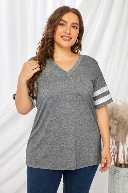Plus Size Striped V-Neck Tee Shirt - Fashion Finder Hub