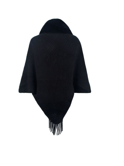 Open Front Fringe Hem Poncho - Fashion Finder Hub