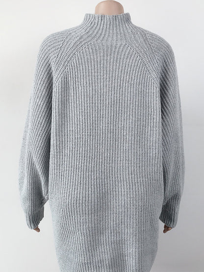 Mock Neck Dropped Shoulder Sweater Dress - Fashion Finder Hub