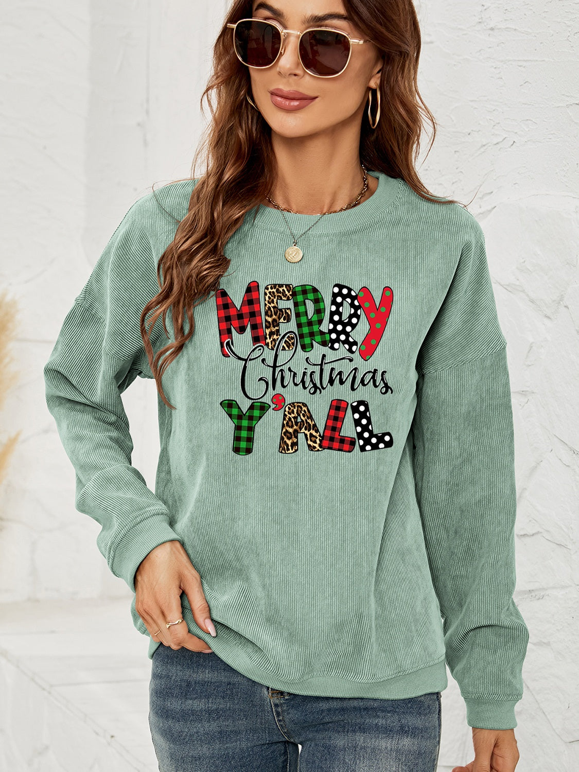 MERRY CHRISTMAS Y'ALL Graphic Sweatshirt - Fashion Finder Hub