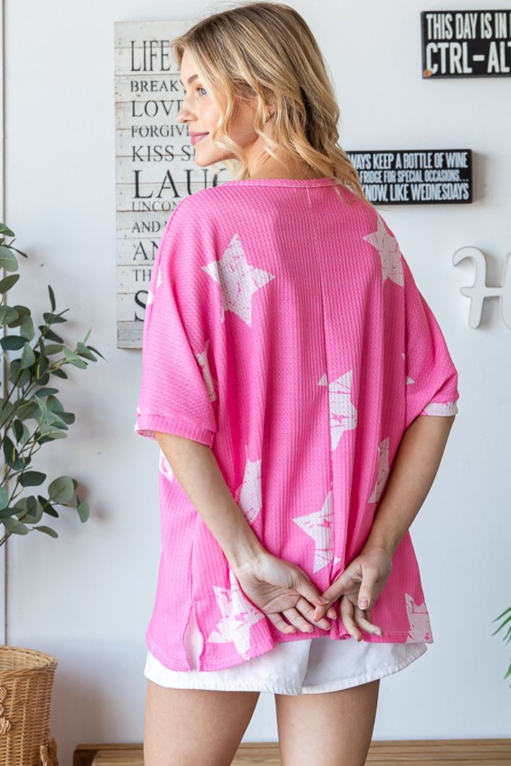HOPELY Star Pattern Oversized Waffle T-Shirt - Fashion Finder Hub