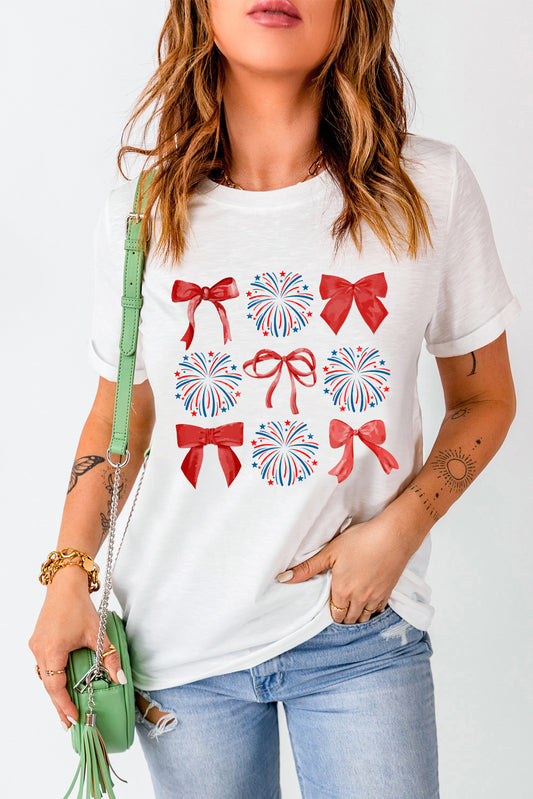 Bow Graphic Round Neck Short Sleeve T-Shirt - Fashion Finder Hub