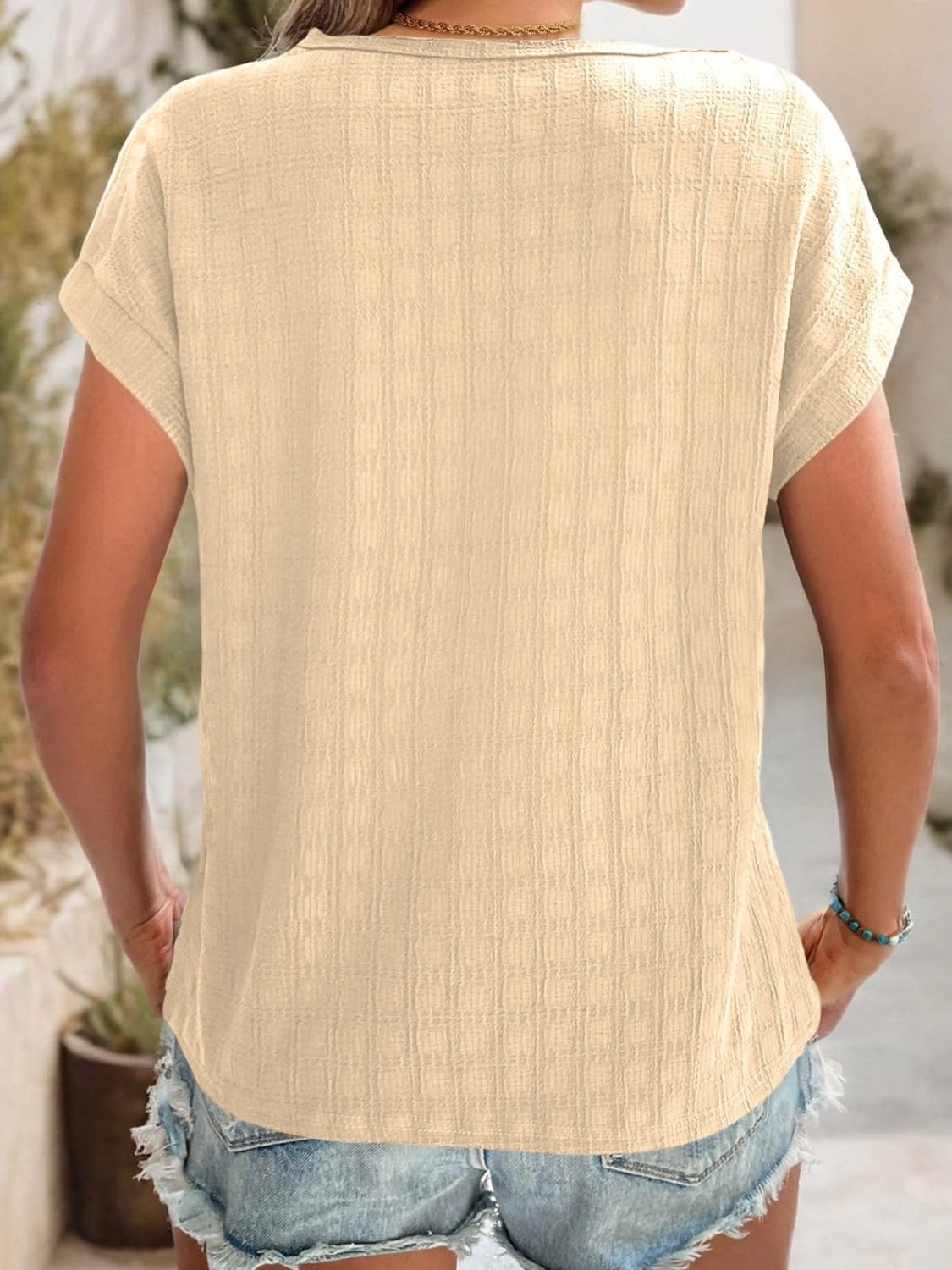 Textured Round Neck Short Sleeve Top - Fashion Finder Hub