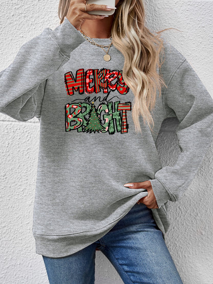 MERRY AND BRIGHT Long Sleeve Sweatshirt - Fashion Finder Hub