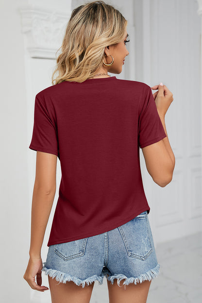 Ruched Round Neck Short Sleeve T-Shirt - Fashion Finder Hub