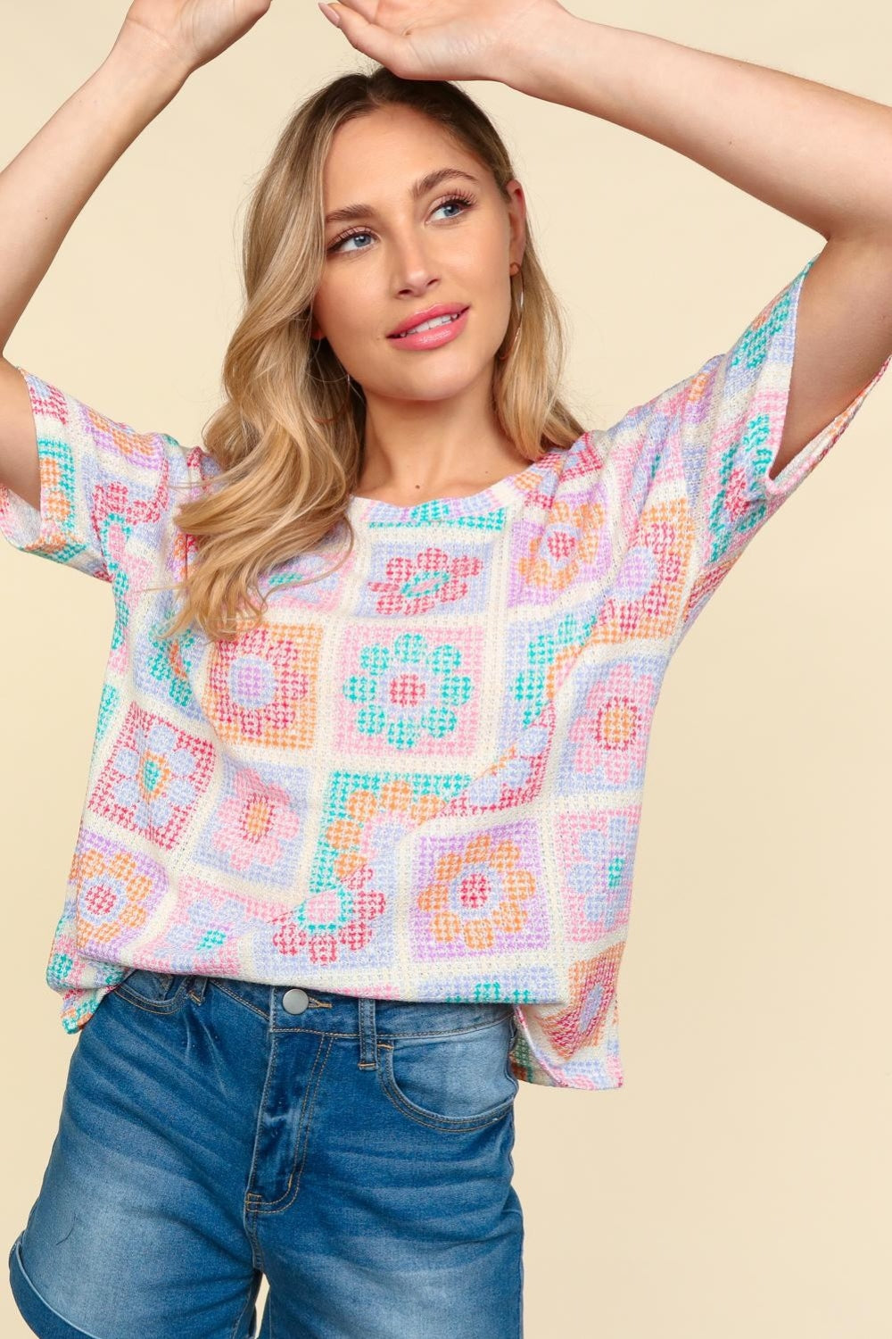 Haptics Flower Print Round Neck Short Sleeve T-Shirt - Fashion Finder Hub