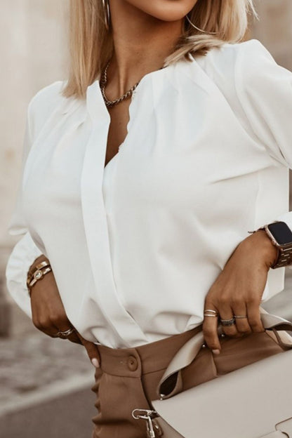 Button Up Round Neck Long Sleeve Shirt - Fashion Finder Hub