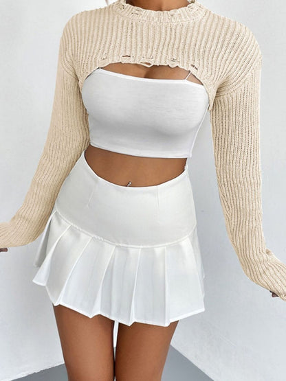 Distressed Long Sleeve Cropped Sweater - Fashion Finder Hub