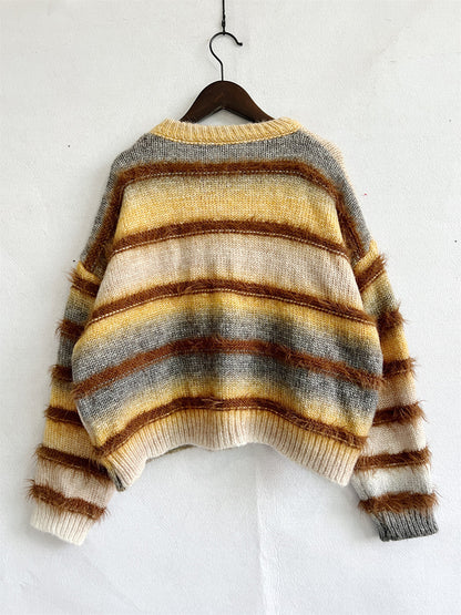 Striped Round Neck Long Sleeve Sweater - Fashion Finder Hub