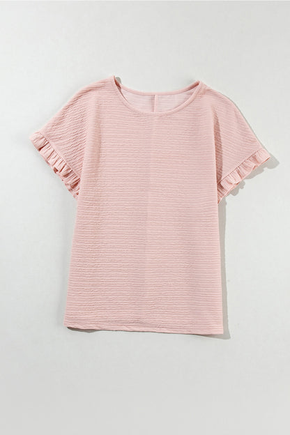 Round Neck Frill Short Sleeve T-Shirt - Fashion Finder Hub