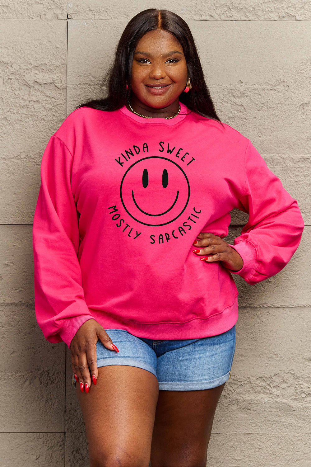 Simply Love Full Size Smiling Face Graphic Sweatshirt - Fashion Finder Hub