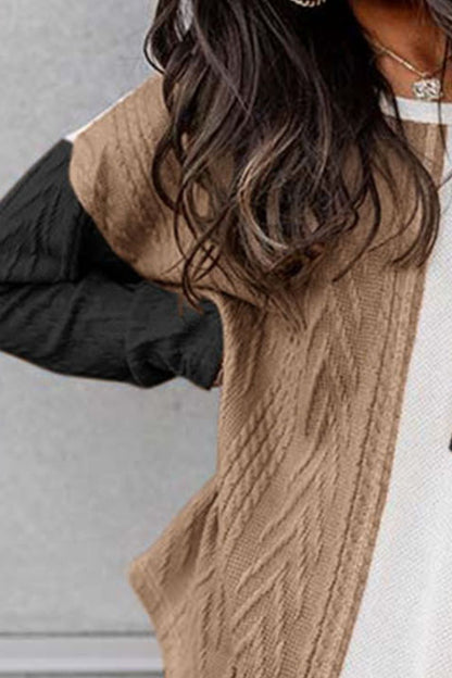 Full Size Color Block Cable-Knit Tops - Fashion Finder Hub
